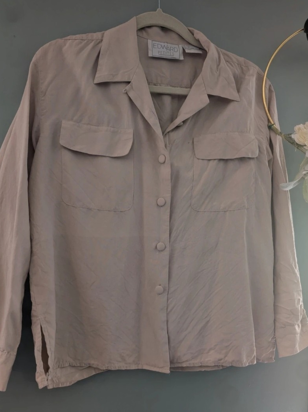 Edward Petite Taupe Button-Front Blazer Shirt Jacket